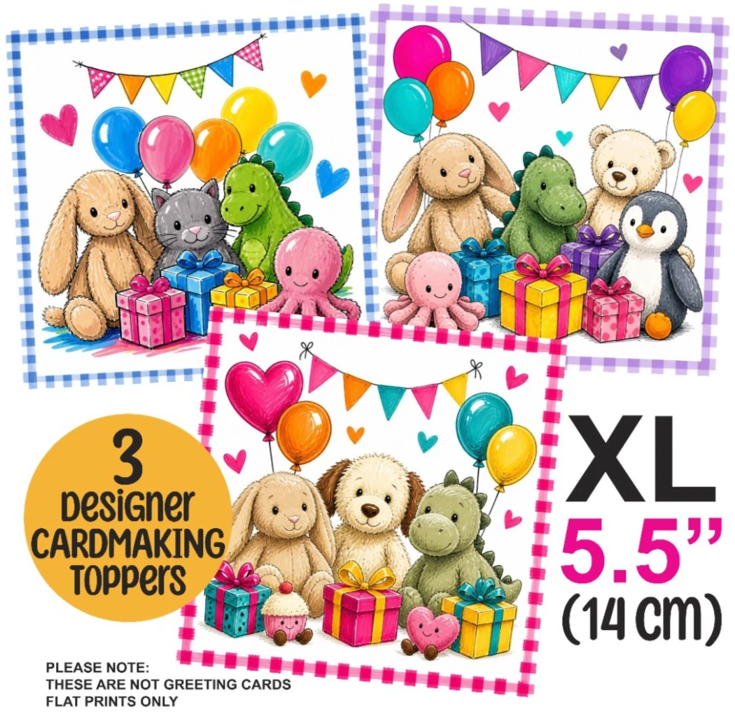 3 XL Cuddly Toy Tarjetas Toppers Tarjetería Niños Niño CUMPLEAÑOS 5.5" ETIQUETAS ARTESANALES
