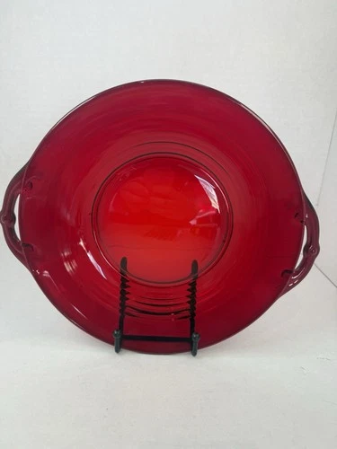 Paden City Penny Line Ruby Red Handled Sandwich Tray Plate Depression Glass