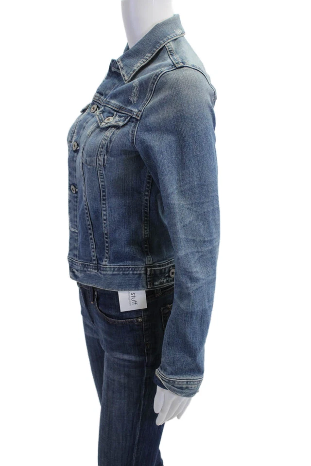 Chaqueta AG Adriano Goldschmied Mujer Azul Algodón Botón Años 90 Talla S Foto 2 de 4