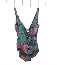 Vintage Floral One Piece Swimsuit Size 12 With Tummy Trimming Lining