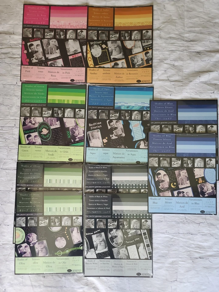 Lote de papel fotográfico Creative Memories 10 x 12 tonos de azul oliva rosa ámbar verde+ Foto 2 de 4