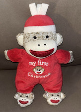 Baby Starters Red Sock Monkey My First Christmas Plush 9" Rattle Stuffed Animal