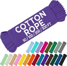 Cotton Rope 3/16 5 mm 100 FT Strong All-Purpose Braided 100 feet Purple