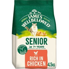 4.5kg James Wellbeloved Natural Senior Complete Dry Cat Food Rich in Chicken 9.52 per kilo