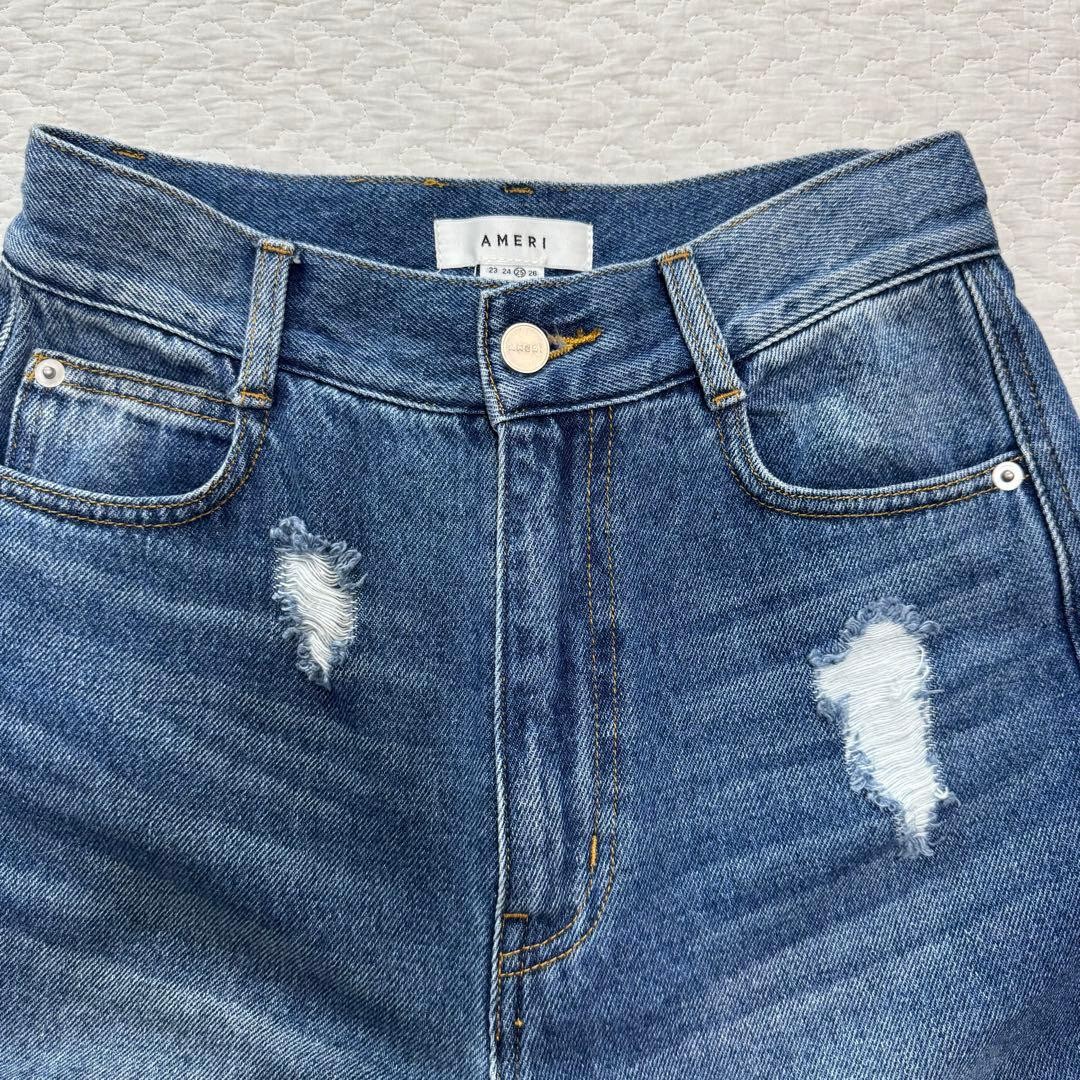 Ameri Hem Fringe Egg Denim Pants 25 - image 7