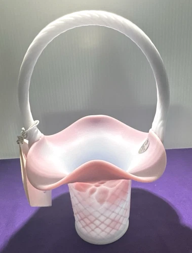 FENTON BASKET Blue Burmese Satin FAGCA Butterfly Exclusive MINT NEW!