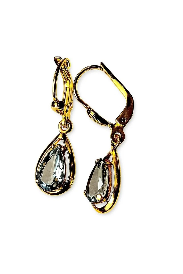 Paar Brisur Damen Ohrhänger 28*7mm echt Blautopas 333 Gelb Gold 8 Kt Ohrringen - Bild 4 von 4