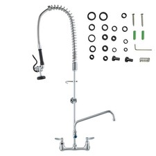 Commercial Faucet with Pre-Rinse Sprayer, 44' Height, 8' Center, 12' Swing Spout