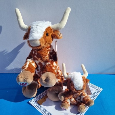 Build A Bear Longhorn Kuh Hochlandkuh & Mini Bohnen kleine Kuh Brandneu mit Etikett 