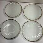 VTG Anchor Hocking Suburbia Swirl White Milk Glass Gold Trim Saucers - Lot of 4
