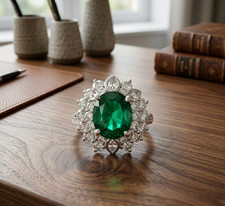 5.50 Ct Oval Cut Natural Emerald & Diamond We...