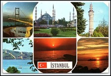 Vintage Istanbul Multi-View Postcard Turkey Bosphorus Bridge Blue Mosque... K031
