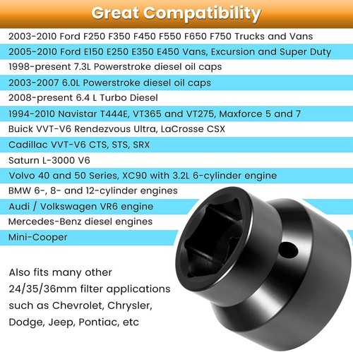 Fuel Oil Filter Cap Socket Removal Wrench 24/35/36mm For 2003-2010 Ford 6.0/6.4L - Picture 2 of 20