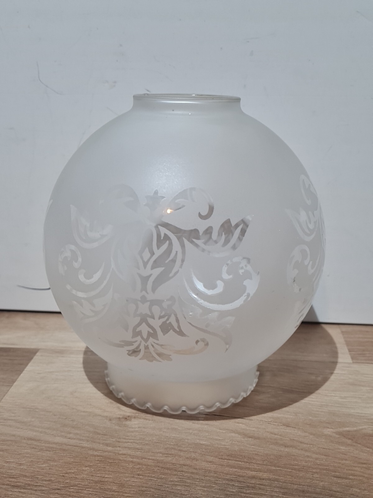 Etched glass globe oil lamp shade with floral design Vintage Retro
