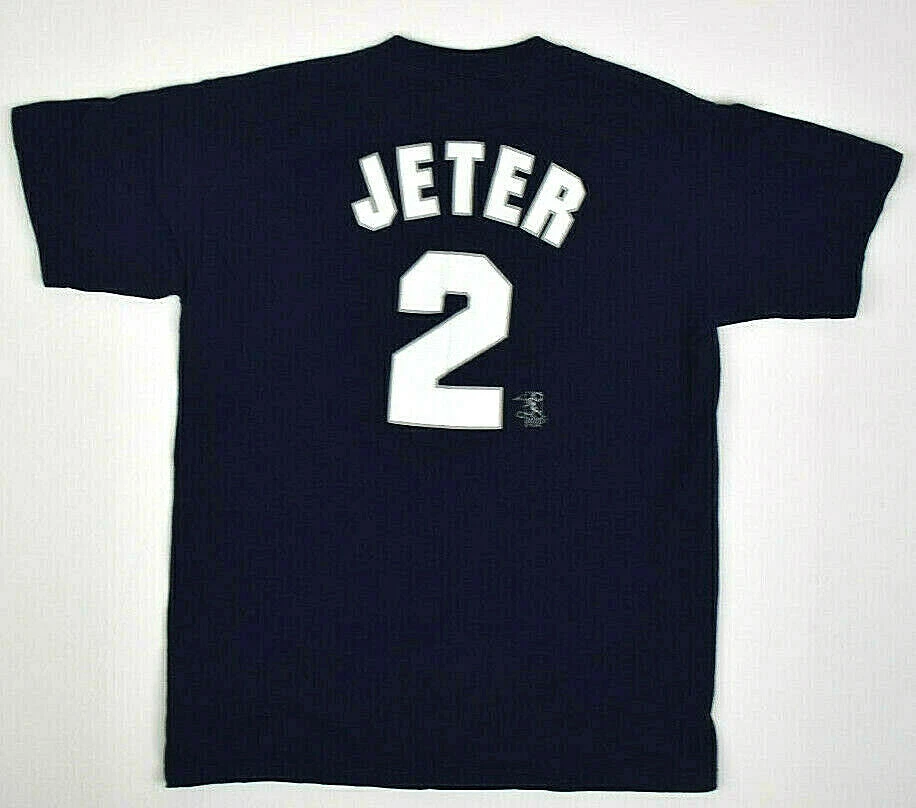 Camiseta De Colección MLB Derek Jeter Yankees Talla S Años 90 00 Azul Marino Blanco Serigrafía Foto 2 de 4