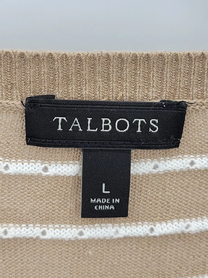 Suéter Talbots Mujer Grande Marrón Blanco Rayas Texturizado Cuello Barco Mezcla de Lino Foto 3 de 4