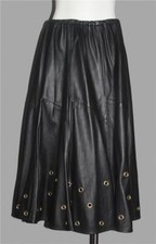 VTG Leather Facts Gold Grommets Wide Flare Super Soft Black Skirt Wm's 8 UNWORN