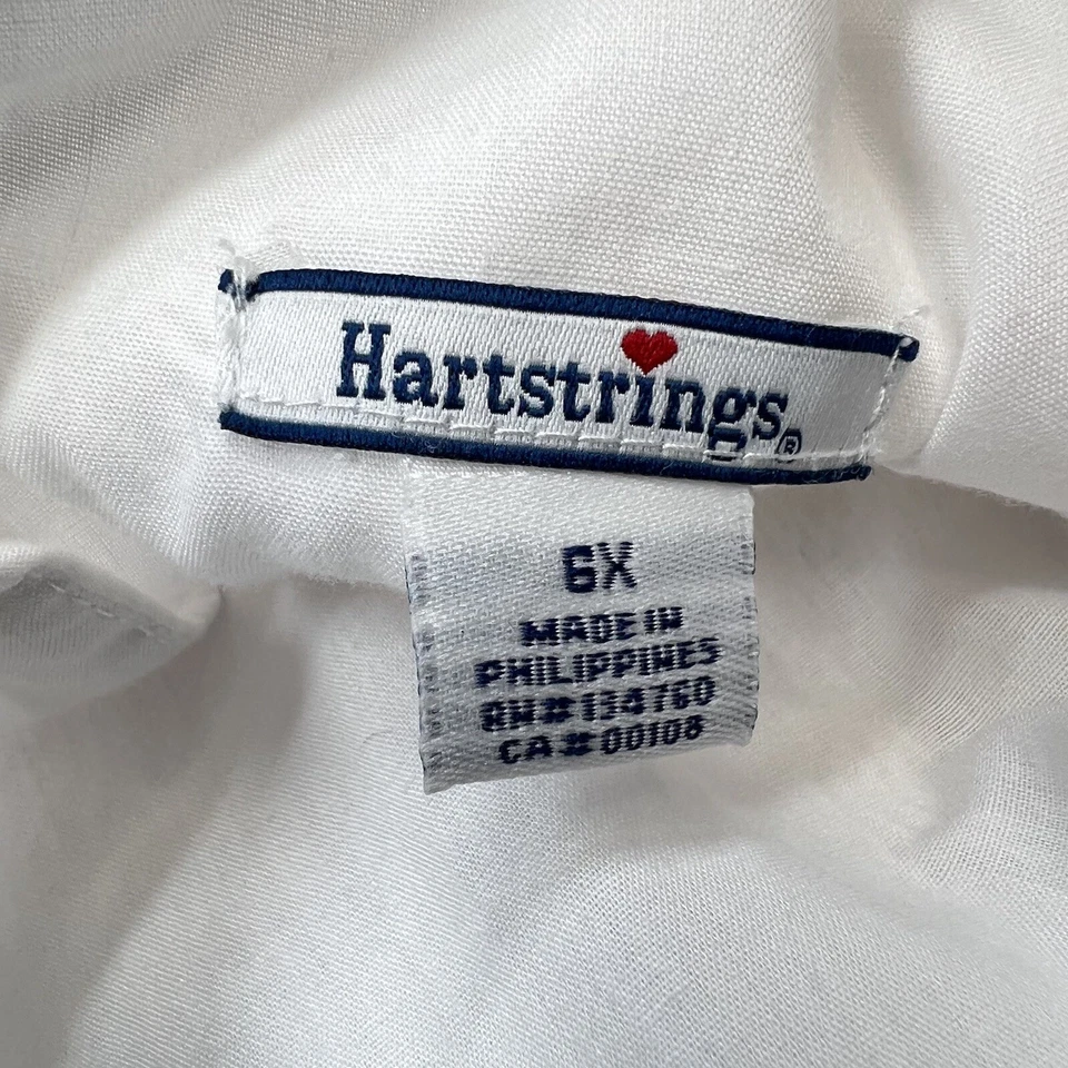 Vestido Hartstrings Talla 6x Calado Niñas Blanco Sin Mangas Azul Seersucker Borde Lazo Foto 4 de 4