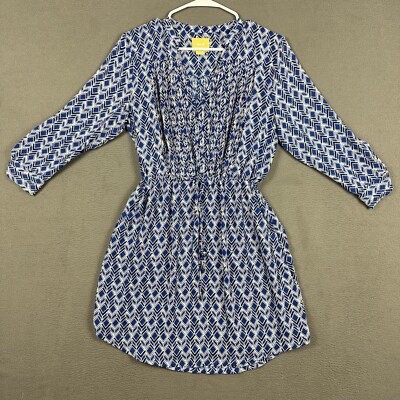 Anthropologie Maeve Galen Dress Blue White Geometric Tab Sleeve Womens Small EUC