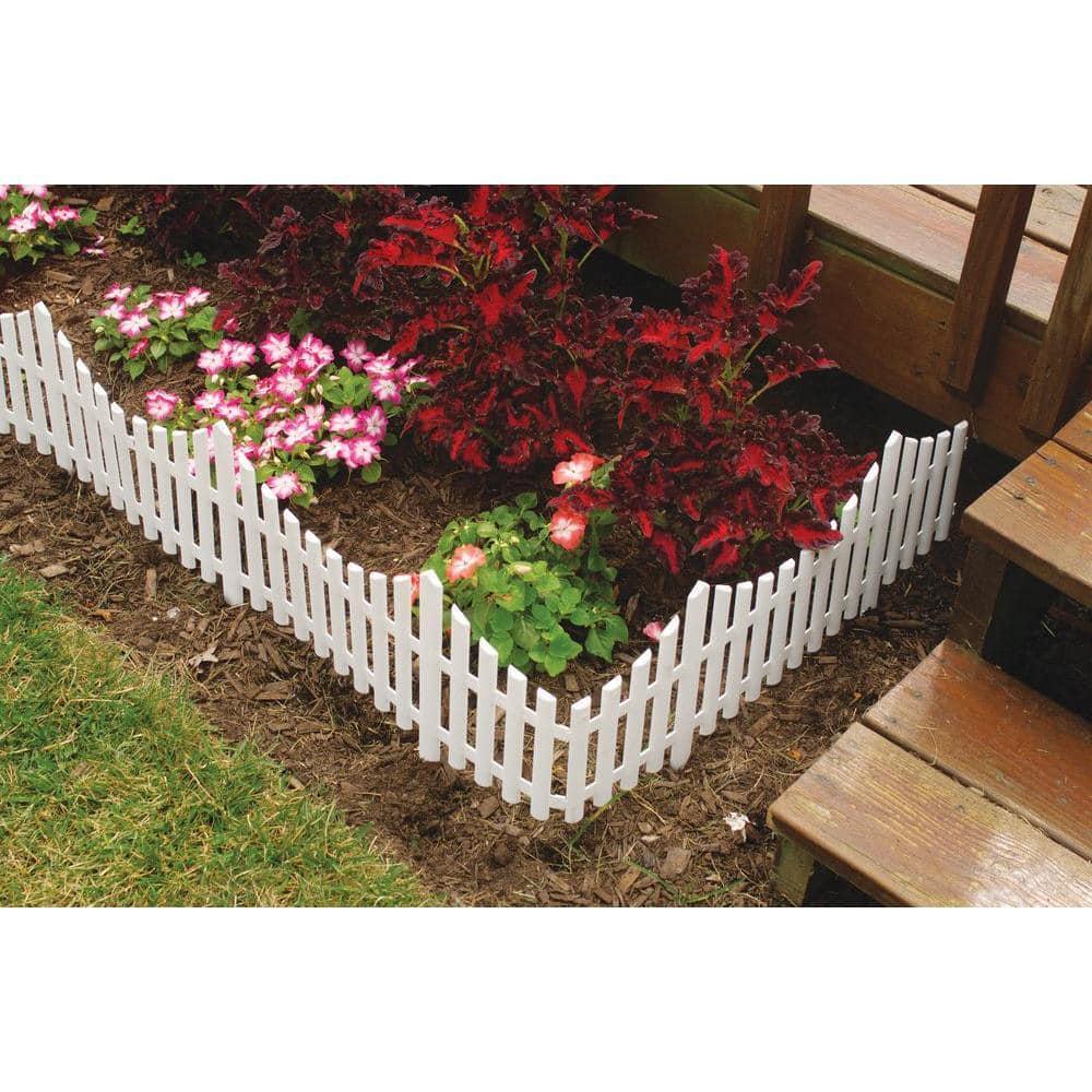 Garden Fence 24 in. L White Plastic Resin Picket Interlocking Pieces (18-Pack)