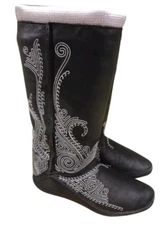 PUMA WOMAN BOOTS BLACK LEATHER EMBROIDERY SIZE 5.5/35.5