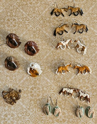 Lot Of 7 Artisan Morgan Palomino Appaloosa Horse Pins Earrings Charm Jewelry  FS