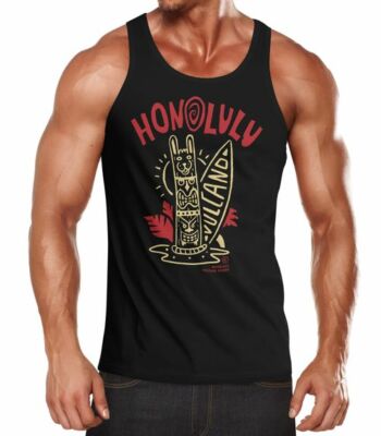 Herren Tank-Top Honolulu Tiki Totem Maske Surfbrett Surfen Fashion Streetstyle
