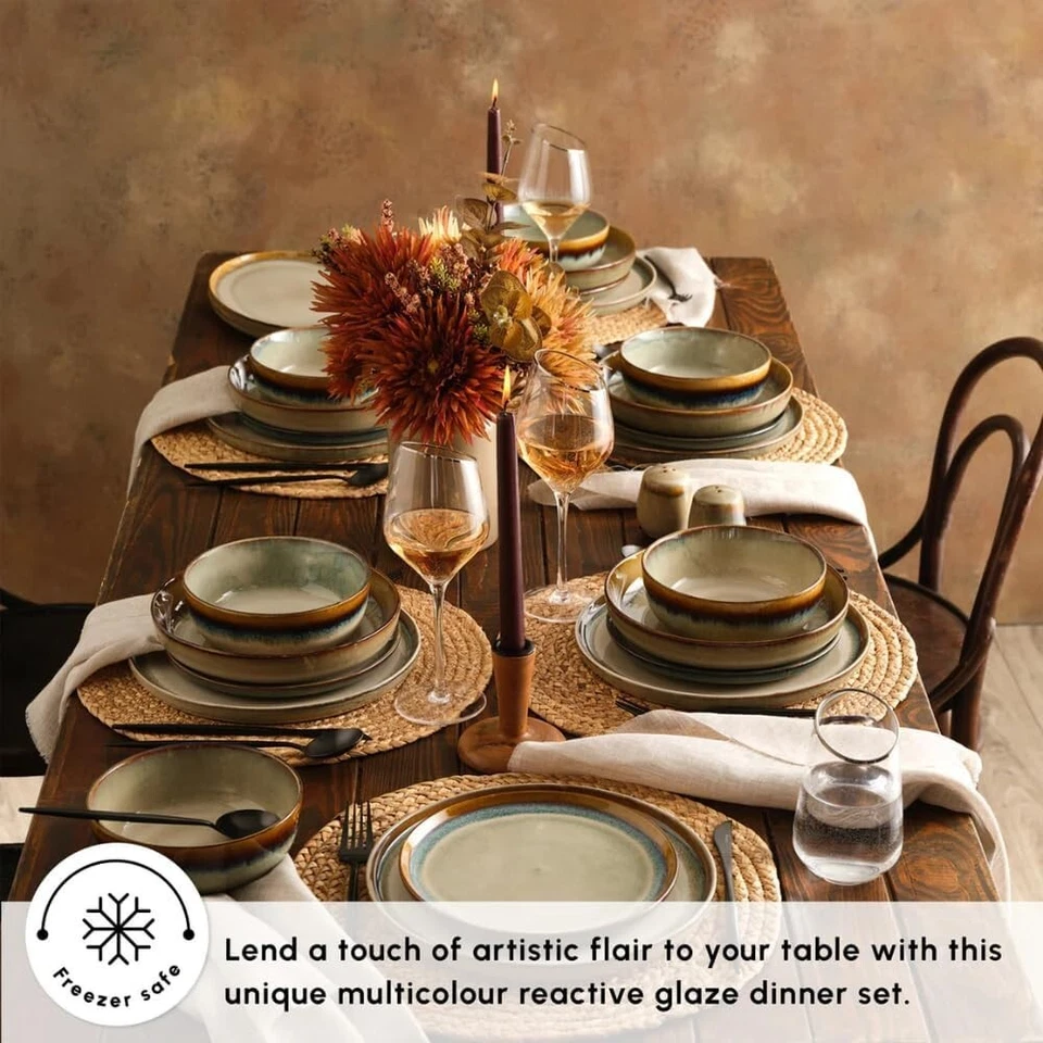 Conjunto de pratos e tigelas de louça terrosos, conjunto de jantar de esmalte para 12 pessoas, 52 peças - Imagem 2 de 4