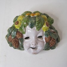Vintage Biordi Italy Majolica Face Mask Pottery Wall Hanging Decor 6" x 4.75"