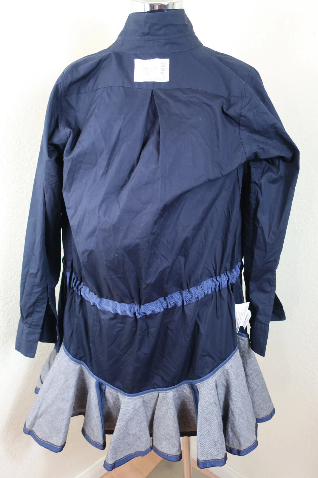 SACAI Blu Poliestere Manica Lunga Abito Top Blusa Camicia Small 0 2 4