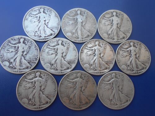 Very nice lot of 10 Walking Liberty halves. 1935-1946 Free insured shipping! #1 - Picture 1 of 8