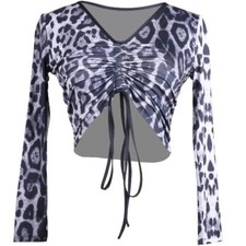 Adult Latin Dance Leopard Tops Pleated Modern Modal Ballroom Dance Practice Wear