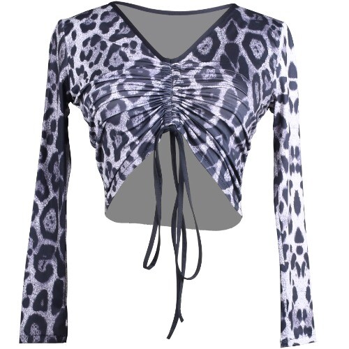 Adult Latin Dance Leopard Tops Pleated Modern Modal Ballroom Dance Practice Wear
