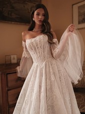 Detachable Sleeves Lace A-line White Wedding Dress Strapless Bridal Gown