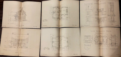 7 Lot Vintage 1920s House Floorplan Diagram Sketch Architectural Drawings 21x15