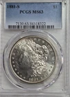 1881 S Uncirculated Morgan Silver Dollar. PCGS MS63. Video A0757.