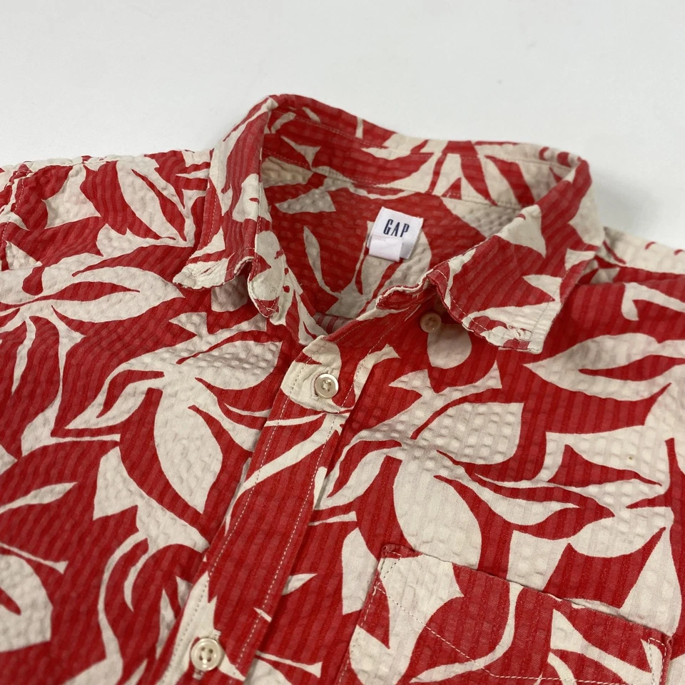 Gap Kids Shirt Boys Large Red Hawaiian Aloha Seersucker Short Sleeve Button - Image 2 of 4