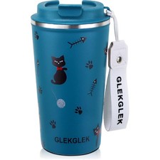 Kaffeebecher To Go 500ml Edelstahl Katze, auslaufsicher, Thermobecher