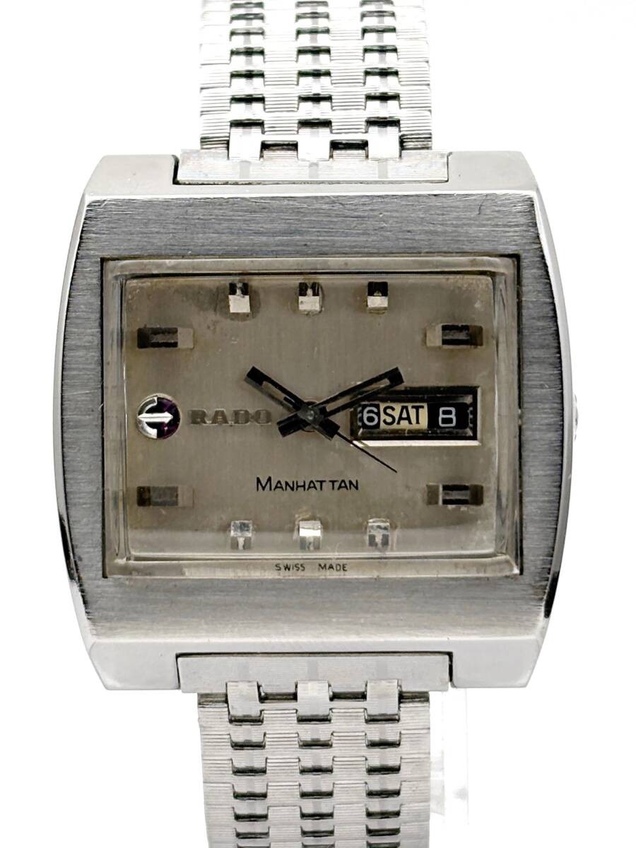 Rado Manhattan Watch Vintage Men 34mm Silver Rectangle Automatic
