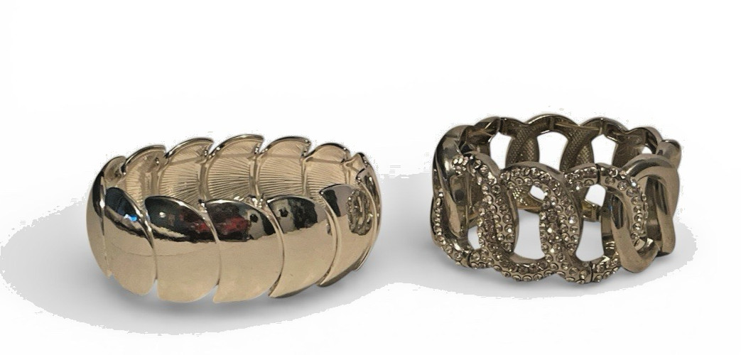 Stretch Bracelets Rhinestone Link Silver Tone Ban… - image 1