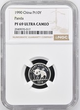 1990 1/10 oz China Platinum Proof Panda NGC PF69 UCAM PF 69 10 Yuan Chinese Coin 4984.70 per troy oz
