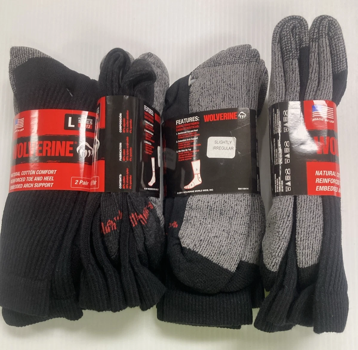 Wolverine Cotton Full Cushion Comfort Socks, Large, Black, 8 prs - FREE SHIPPING