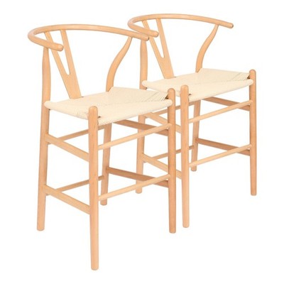 2x Holz Querlenker Barhocker Natur/Natur Küche Frühstück Kneipe Stuhl Sitz