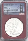 2014(S) SILVER EAGLE STRUCK AT SAN FRANCISCO MINT NGC MS70 BRIDGE LABEL RED CORE