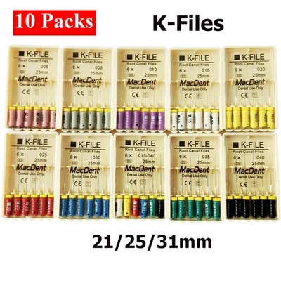 MACDENT 10Pk K Files Dental Endo K-FILES 25MM Stainless Steel Root Canal K File Hand use