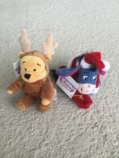 Disney Reindeer Pooh Santa Eeyore Christmas Beanie Plush Beanie 8" Set NWT