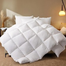 Queen Size Feather Comforter, Filled with Feather and Down FiberWhite All Season