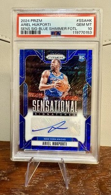 Panini Prizm 24-25 Ariel Hukporti Knicks Sens. Sign.FOTL Blue Shimmer/25 PSA10 