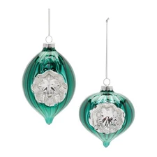 Melrose Green Glass Reflector Ornaments – Set of 12