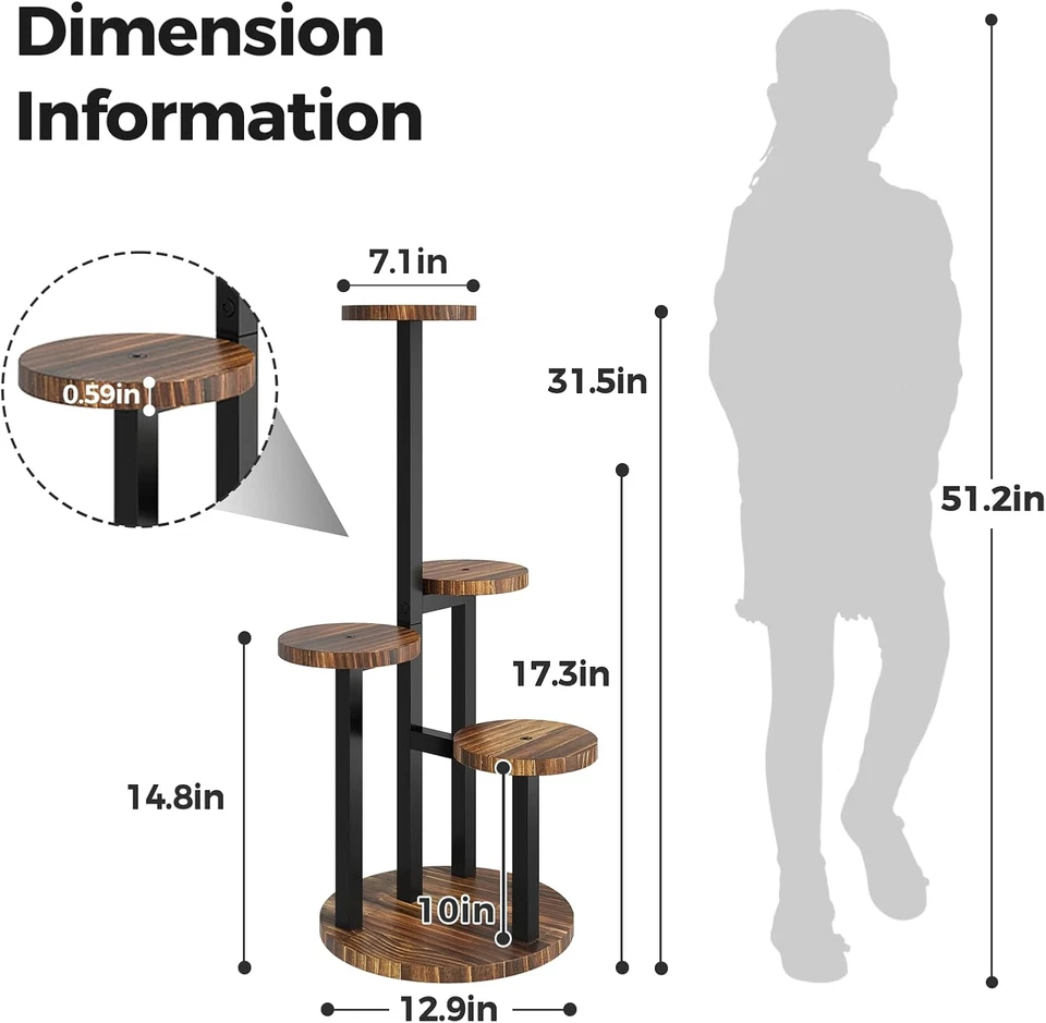Soporte para plantas de 4 niveles interior, alto estante para plantas de metal madera exterior, pequeña maceta Foto 4 de 4